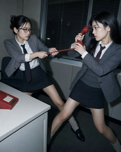 90年代日系职场杂志荒诞超现实写真 - AI图片提示词示例