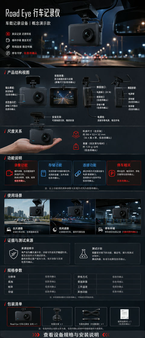 Road Eye 智能行车记录仪科技感电商详情页 - AI图片提示词示例