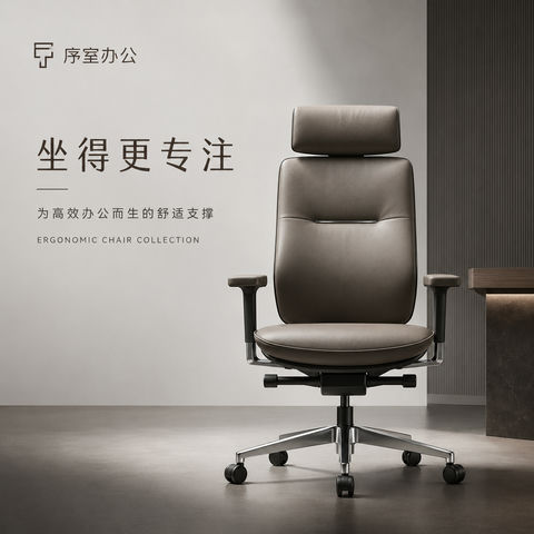 极简商务美学人体工学椅品牌视觉大片 - AI图片提示词示例