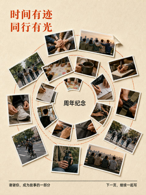 时间有迹同行有光品牌周年海报 - AI图片提示词示例