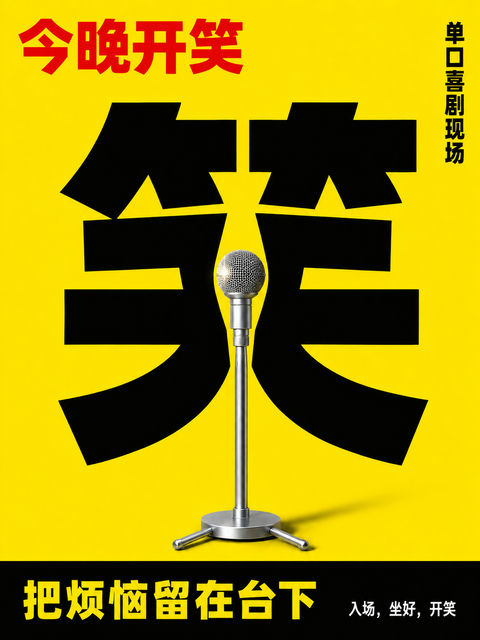 新粗野主义单口喜剧视觉创意海报 - AI图片提示词示例