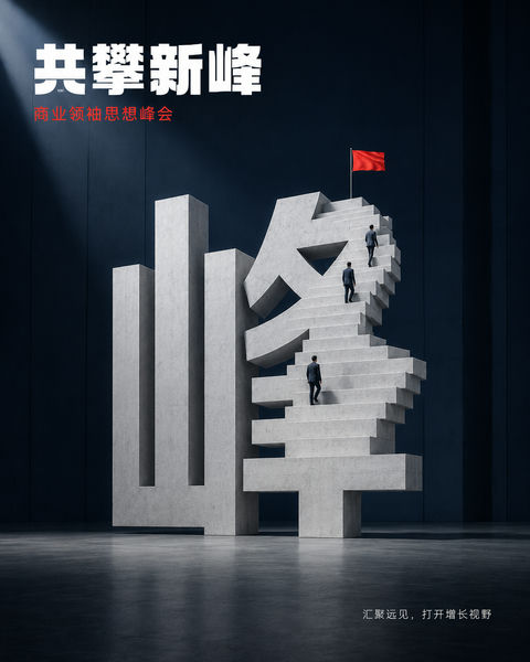商业领袖峰会极简创意海报 - AI图片提示词示例