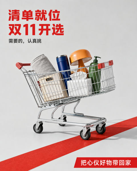 双11购物清单冲刺终点极简海报 - AI图片提示词示例