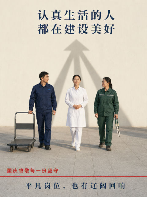 晨光下的致敬：平凡岗位凝聚向上力量 - AI图片提示词示例