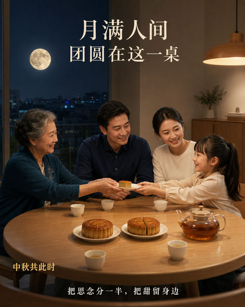 月满人间团圆共赏中秋甜意 - AI图片提示词示例