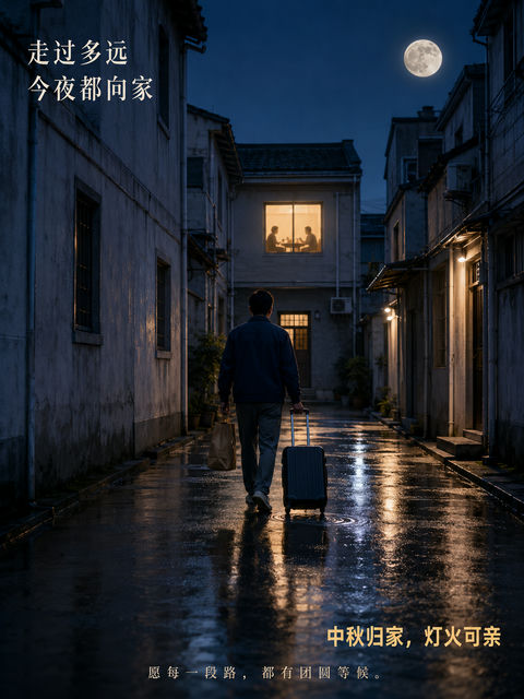 雨后巷弄深处那一盏守候的暖灯 - AI图片提示词示例