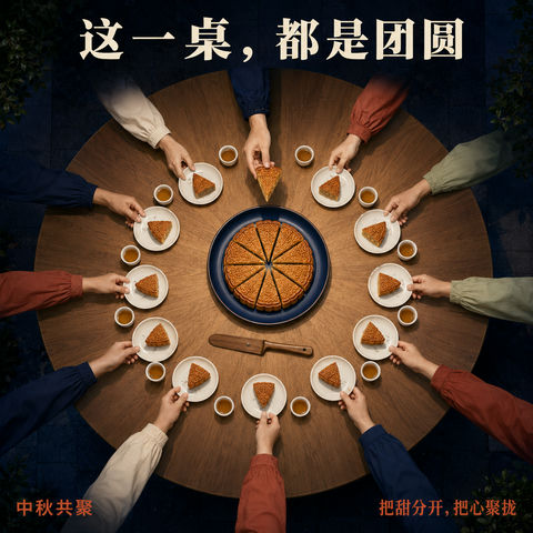 这一桌都是团圆：中秋社区共聚海报 - AI图片提示词示例