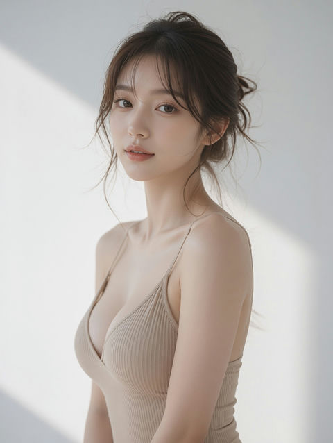 极简日系高调柔和女性人像摄影 - AI图片提示词示例