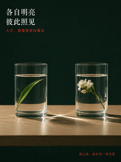 七夕极简静物：各自完整也愿分享光芒 - AI图片提示词示例