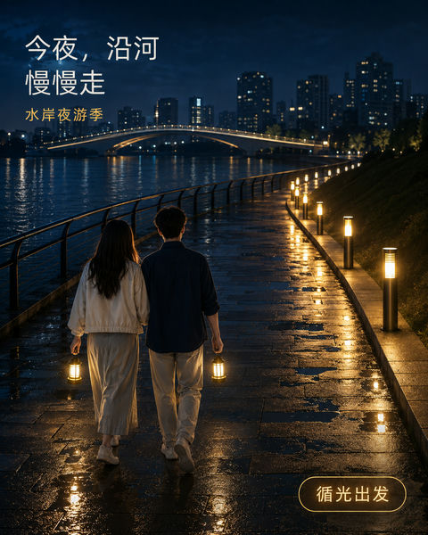 仲夏雨后滨水之约：今夜沿河慢慢走 - AI图片提示词示例