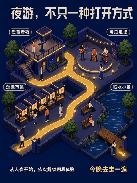 极简等距轴测风：解锁城市夜游新方式 - AI图片提示词示例
