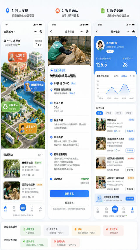 轻量3D微缩城市公益志愿服务小程序UI设计 - AI图片提示词示例