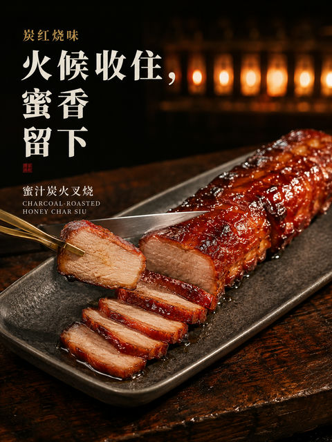 蜜汁叉烧垂涎欲滴粤式烧味海报 - AI图片提示词示例