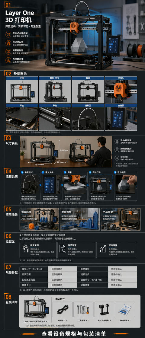 Layer One 桌面级 3D 打印机工业风电商详情页 - AI图片提示词示例