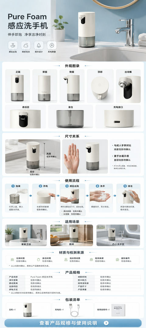 极简感应洗手机移动端电商详情页 - AI图片提示词示例