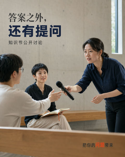 知识节纪实：传递话筒的思辨瞬间 - AI图片提示词示例