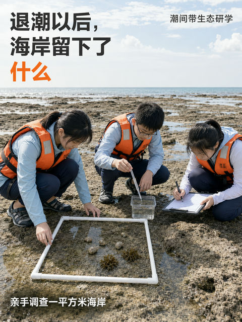 潮间带生态考察：退潮后的科学探索之旅 - AI图片提示词示例