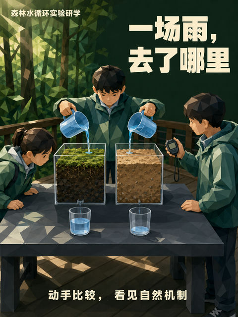 一场雨去了哪里：森林水循环渗透研学 - AI图片提示词示例