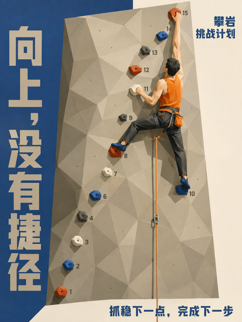 低多边形攀岩者登顶决胜时刻海报 - AI图片提示词示例