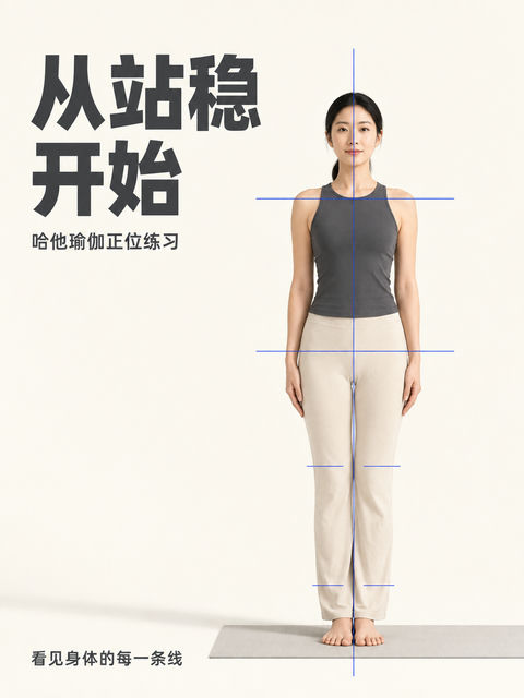 瑞士网格美学哈他瑜伽正位教学海报 - AI图片提示词示例