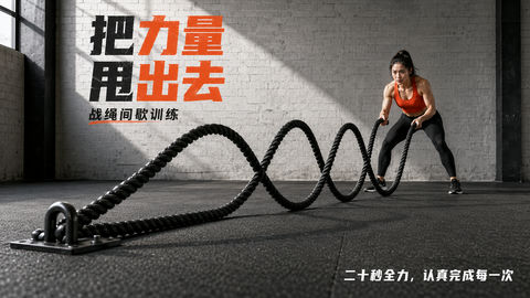 工业风战绳训练高强度间歇健身海报 - AI图片提示词示例