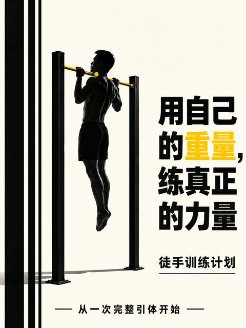 极简主义力量：引体向上徒手训练海报 - AI图片提示词示例