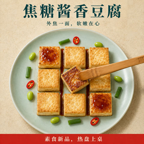 焦糖酱香豆腐：极简美学下的味蕾瞬间 - AI图片提示词示例