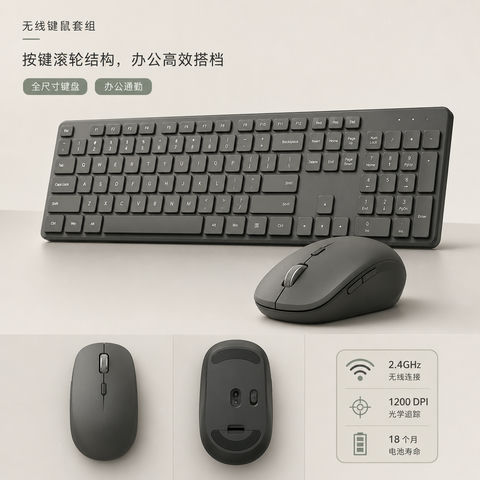 极简办公暖灰调无线键鼠套装主图 - AI图片提示词示例