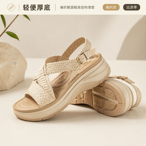 夏日出游编织厚底凉鞋主图 - AI图片提示词示例