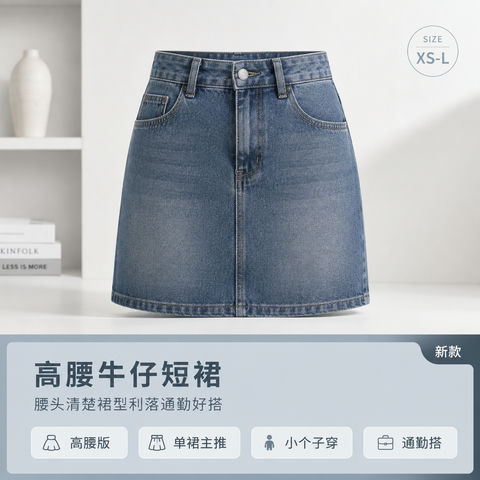 小个子显腿长牛仔短裙主图 - AI图片提示词示例