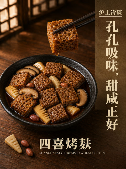 沪上冷碟四喜烤麸本帮菜海报 - AI图片提示词示例