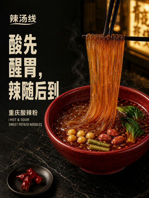 深夜食堂极简风重庆酸辣粉海报 - AI图片提示词示例