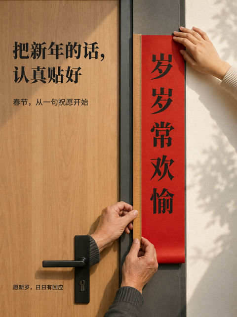 把新年的话认真贴好：现代极简春节海报 - AI图片提示词示例