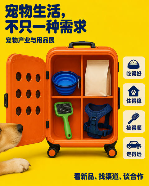 现代波普风宠物产业展创意海报 - AI图片提示词示例