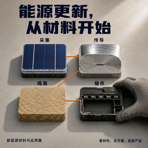 工业美学新能源材料产业展海报 - AI图片提示词示例