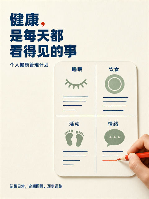 简约风四维生活健康管理品牌海报 - AI图片提示词示例