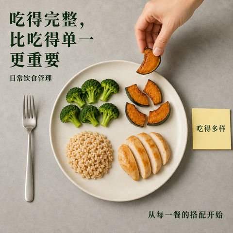 科学膳食均衡营养比例饮食管理海报 - AI图片提示词示例
