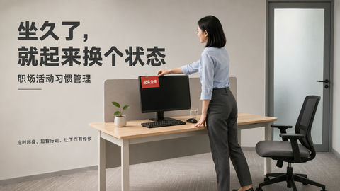 职场健康海报：告别久坐起身行动时刻 - AI图片提示词示例
