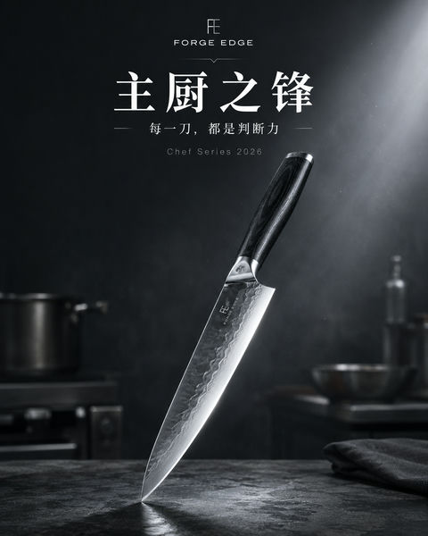 巅峰之刃：专业厨师刀具品牌力量美学 - AI图片提示词示例