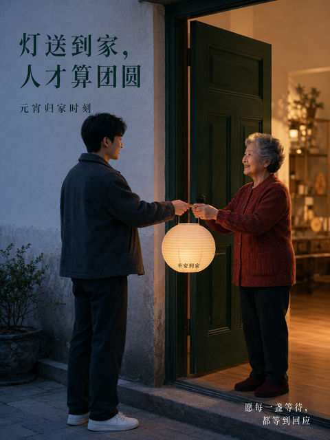 归家灯火映深情元宵节温情海报 - AI图片提示词示例