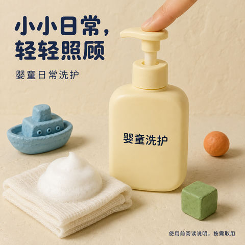治愈系黏土风婴童洗护柔和视觉海报 - AI图片提示词示例