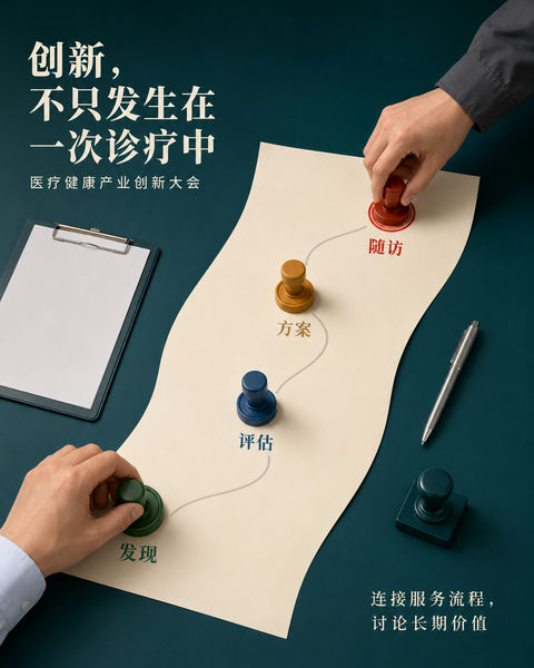 医疗创新服务协作流程全景海报 - AI图片提示词示例