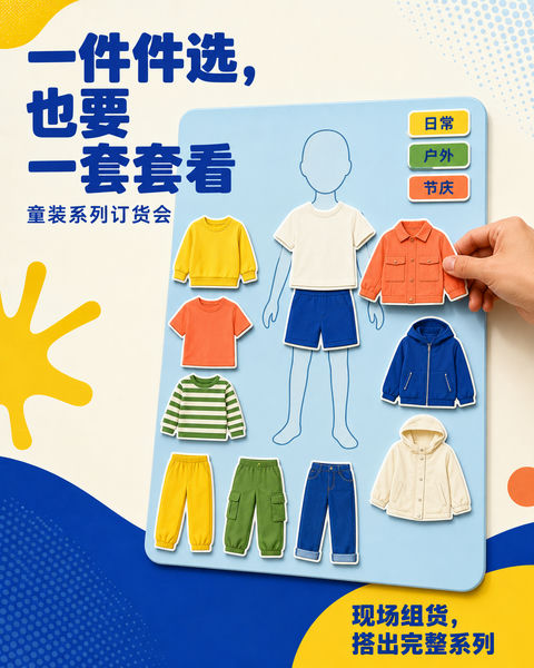 创意拼贴童装订货会波普风海报 - AI图片提示词示例