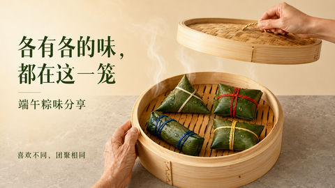 各有各的味都在这一笼端午分享海报 - AI图片提示词示例