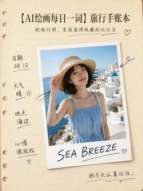 旅行手账出框立体风格海报 - AI图片提示词示例