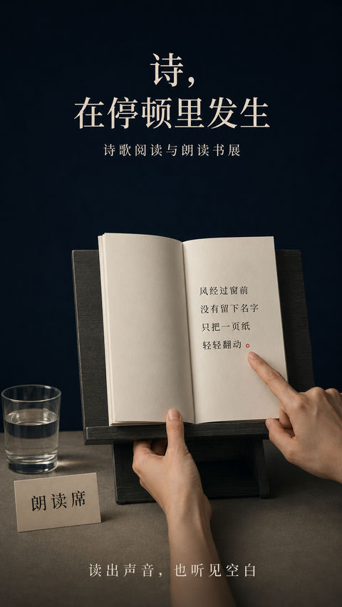极简书展主视觉：从一本新书开启世界 - AI图片提示词示例