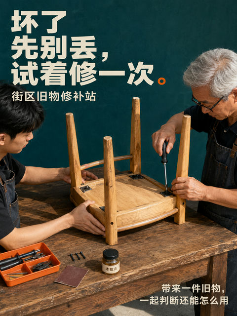 温暖治愈的街角旧物修补时光 - AI图片提示词示例