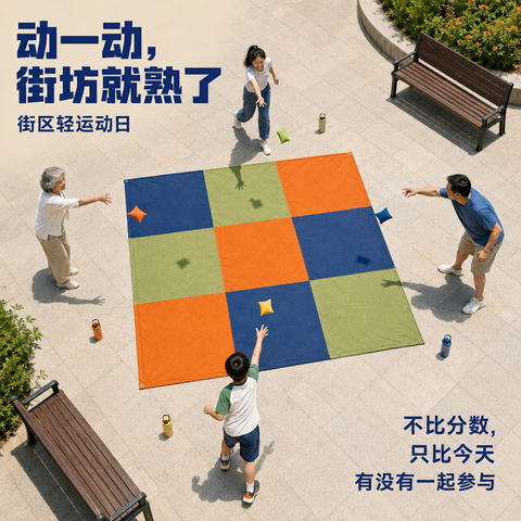邻里轻运动日九宫格投掷海报 - AI图片提示词示例