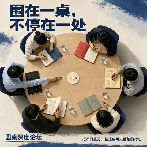 圆桌论坛俯视极简创意海报 - AI图片提示词示例