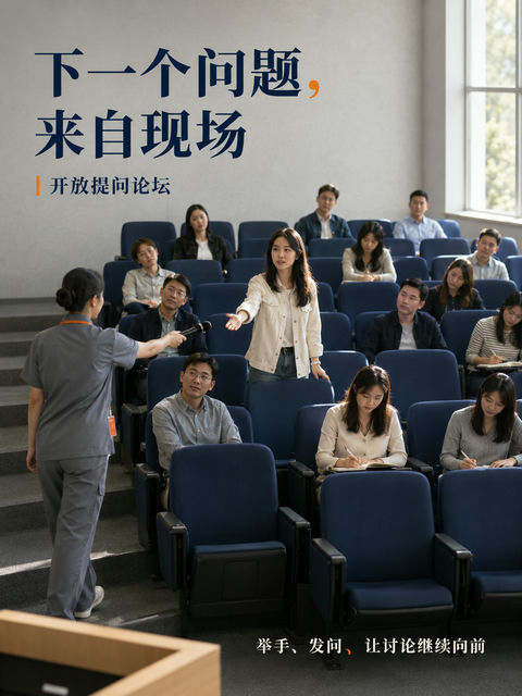 开放论坛现场传递话筒瞬间海报 - AI图片提示词示例